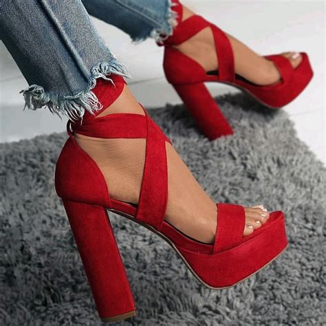 red chunky platform heels.